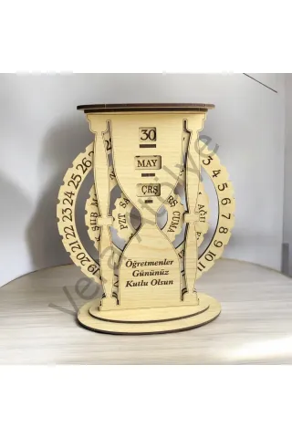 İsme Özel Mesajlı Ahşap Sonsuz Takvim Kum Saati Şekilli