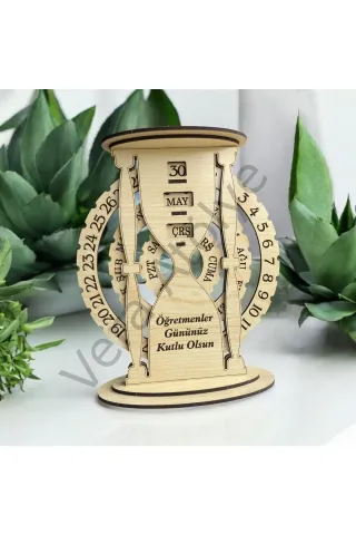 İsme Özel Mesajlı Ahşap Sonsuz Takvim Kum Saati Şekilli