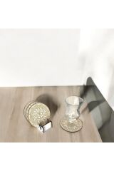 Okült Desenli Ahşap Standlı Bardak Altlığı Seti