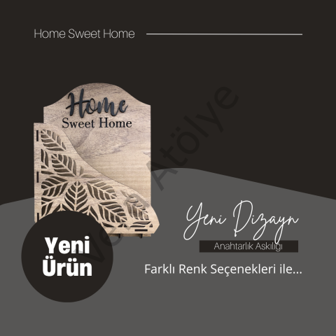 Home Sweet Home Yazılı Dekoratif Ahşap Anahtar Askılığı ve Postalık