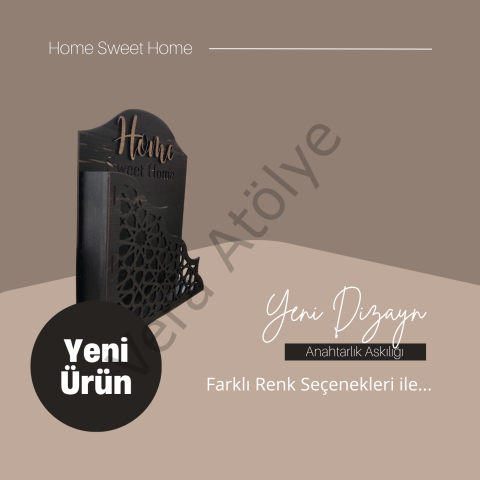 Home Sweet Home Yazılı Dekoratif Ahşap Anahtar Askılığı ve Postalık